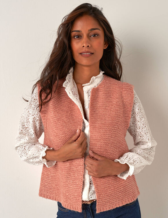 Gilet col rond sans manches, point mousse (rose chiné) Gilet col rond sans manches, point mousse (rose chiné)